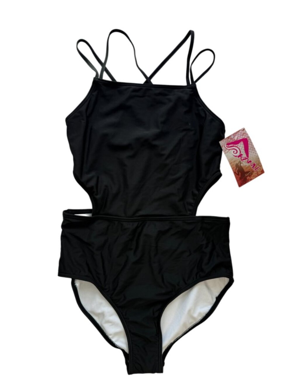 New NWT KANU SURF Swimsuit Size Girl's 14 (Large).  Black.  Cut Out. Style 9584.
